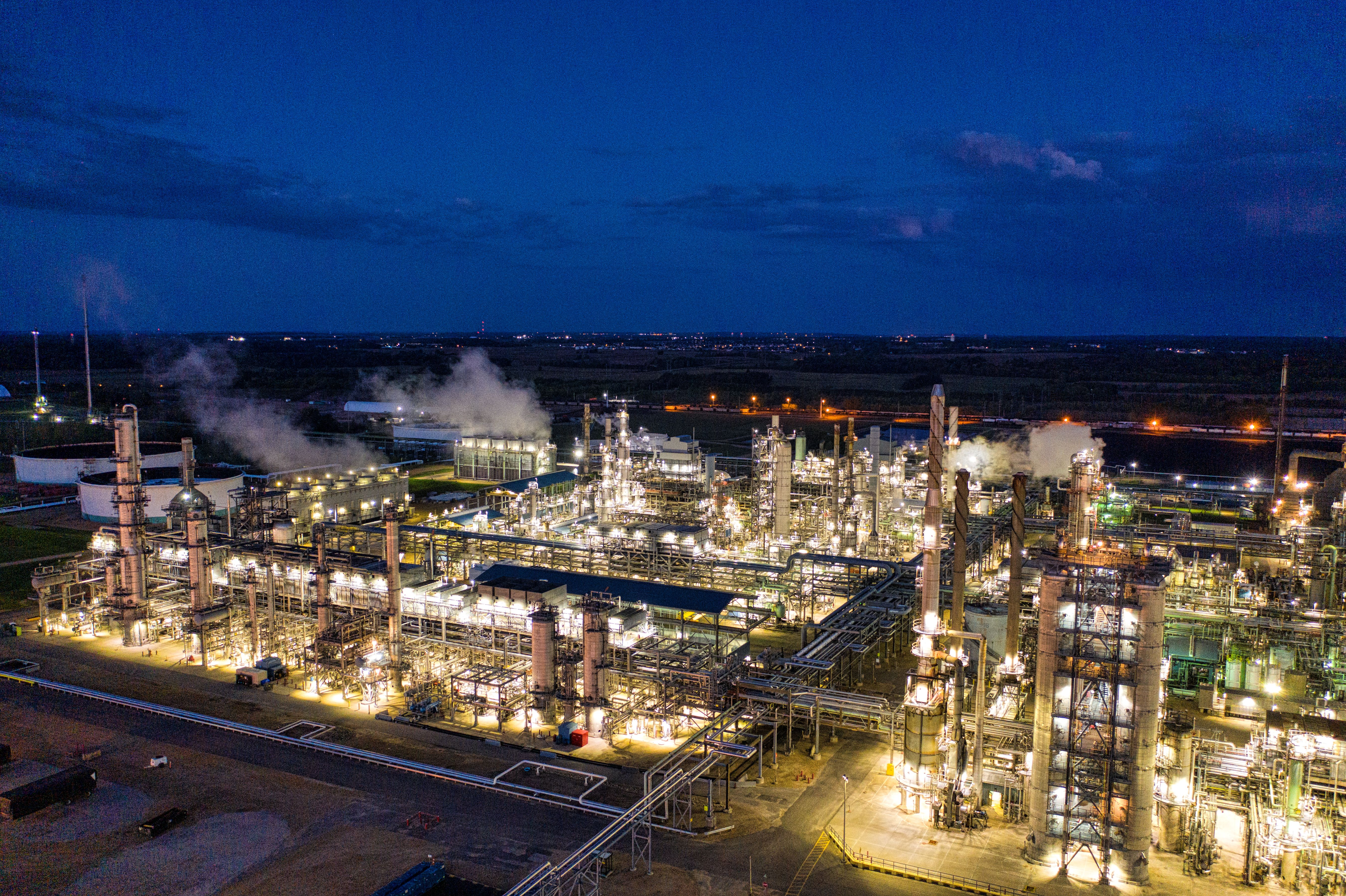 Petrochemical plant at night